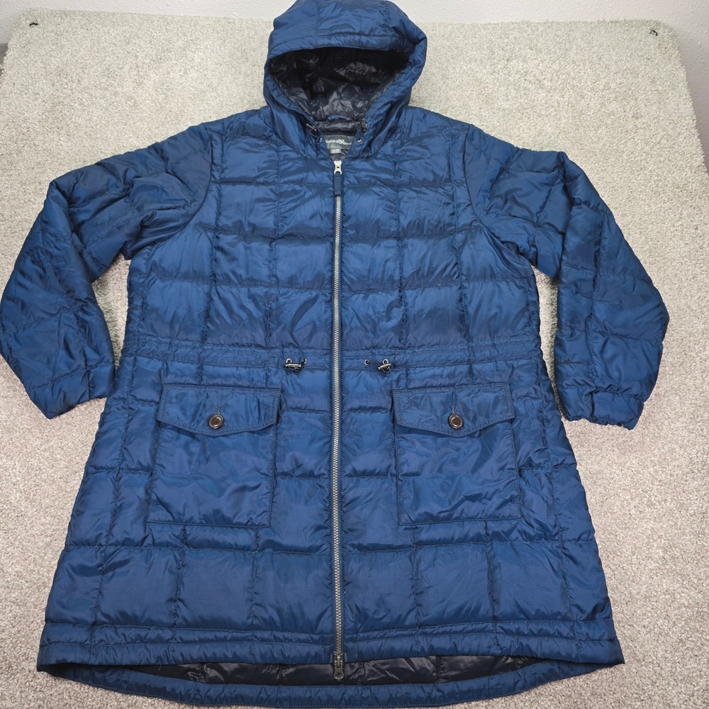 Eddie Bauer Womens 2X Blue Goose Down Quilted Hooded Puffer Parka Jacket Coat